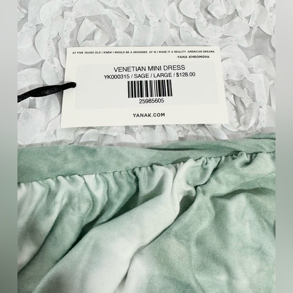 NWT Yana K Venetian Mini Dress Sage Green Tie Dye Ruched Sz Large USA MSRP $128 - Picture 6 of 9